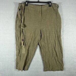 Ruby Rd. Women's Size 18 Olive Green Linen Blend Paperbag Waist Cropped Pants